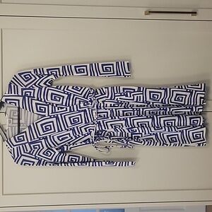 Diane Von Furstenberg Blue and White Silk Dress Size 2.